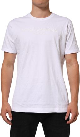Dolce & Gabbana White Cotton Crew Neck Short Sleeves Mens T-shirt