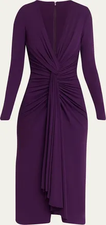 Michael Kors Draped Deep V-Neck Midi Dress