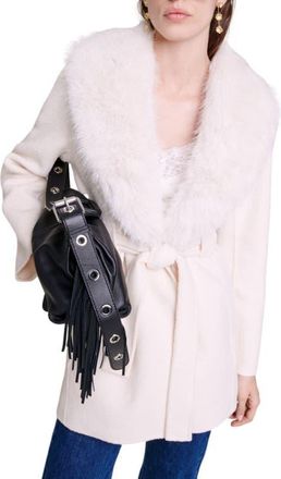 Maje Belted short coat in Ecru at Nordstrom, Size 34 Eu