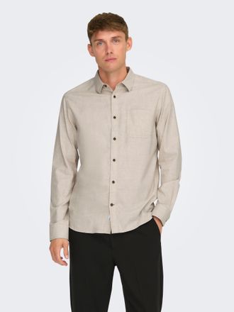 Only & Sons Langarmhemd ONLY & SONS ONSROAD LIFE REG MELANGE LS SHIRT NOOS, Herren, Gr. XXL, N-Gr, beige (silber lining), Web, Obermaterial: 100% Baumwolle, unifa