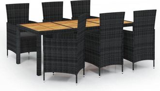 vidaXL Juego De Comedor De Jard&iacute;n 7 Piezas Rat&aacute;n Sint&eacute;tico Negro Vidaxl