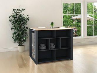 Vente-Unique Isola centrale da cucina con 7 nicchie Naturale e Antracite - OPOLE