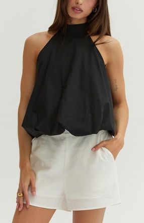 Crescent Bubble Hem Poplin Halter Top in Black at Nordstrom, Size X-Small