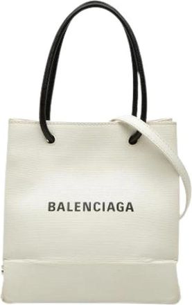 Balenciaga Pre-owned Logo Shopping Tote XXS - Dames - Vintage Mini Tas - Wit - ONE Size - Leer - Vintage