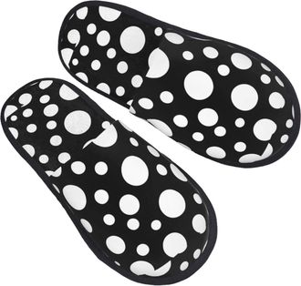 Generic Fleece Slippers Black White Polka Dot Unisex Fluffy Slippers Furry House Shoes For Guest Room Indoor Hotel M