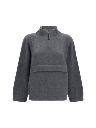 Brunello Cucinelli Grey Knitted Turtle Neck Sweater