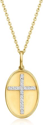 Ross-Simons Diamond Cross Oval Pendant Necklace in 18kt Gold Over Sterling