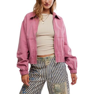 Free People Birdie Cotton Bomber Jacket in Rose Rasin at Nordstrom, Size X-Large