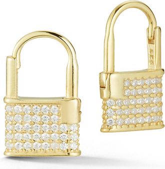 Glaze Jewelry Sterling Silver Pave Padlock Huggies
