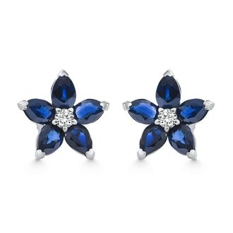 Pompeii3 2.19Ct Blue Sapphire & Diamond Alexa Earrings 14k White Gold Lab Grown