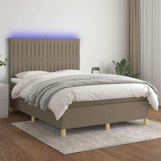 vidaXL Cama Box Spring Colch&oacute;n Y Luces Led Tela Gris Taupe 140x190 Cm Vidaxl