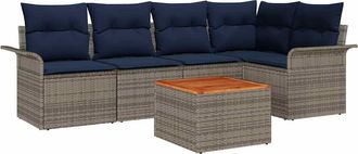 vidaXL Conjunto De Sof&aacute;s De Jard&iacute;n 6 Uds. Gris Rat&aacute;n Sint&eacute;tico Vidaxl