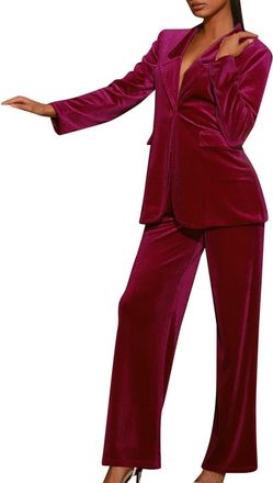 Generic Blazer and Trousers Womens Set Elegant Velvet Trouser Suit Wedding Guest Plain Formal Costume Cuddly Slim Business Suit Jacket and Trousers Two Piece 