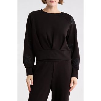 T Tahari Rose Embroidered Scuba Knit Crewneck Top in Black at Nordstrom Rack, Size X-Large