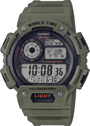 Casio Unisex Olive-Green Dial Digital World Time Watch - Casio AE-1400WH-3A