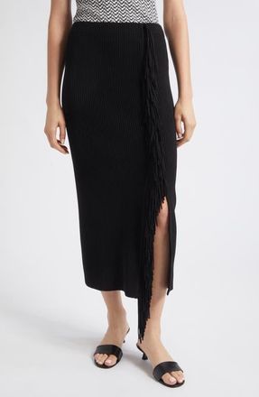 Emporio Armani High Waist Side Fringe Skirt in Solid Black at Nordstrom, Size 50