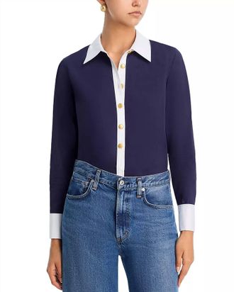 L'agence Leslie French Cuff Bodysuit In Midnight/white