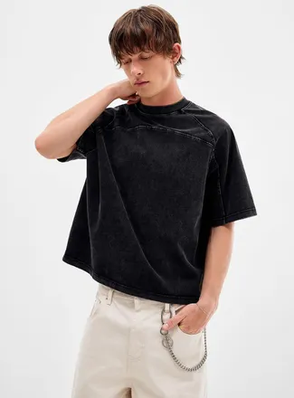 Djab Mens Faded panelled cropped T-shirt Imported from Seoul