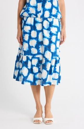 DKNY Linen Blend Midi Skirt in Cobalt/Aqua Multi at Nordstrom Rack, Size X-Small