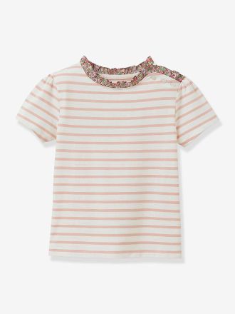 Cyrillus Geringeltes M&auml;dchen T-Shirt mit Liberty-Kragen CYRILLUS, Bio-Baumwolle rosa