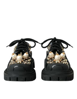 Dolce & Gabbana Black Leather Trekking Derby Embellished Womens Shoes (Pre-Owned)