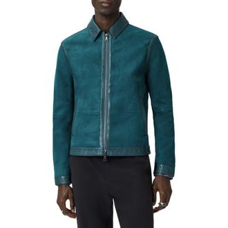 John Varvatos Jaxon Leather Trim Suede Jacket in Peacock Blue at Nordstrom, Size 52 - R