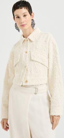 Brunello Cucinelli Fuzzy denim outerwear jacket in Ivory at Nordstrom, Size 36 It