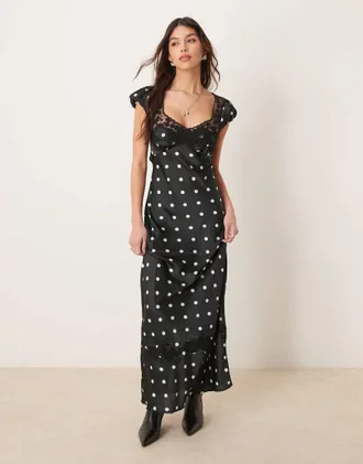 Free People butterfly lace polka dot midaxi dress in black