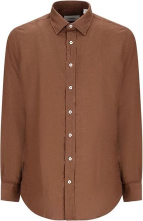 Lardini Linnen overhemd met lange mouwen - Heren - Casual Overhemden - Bruin - M - Linnen - Overhemden