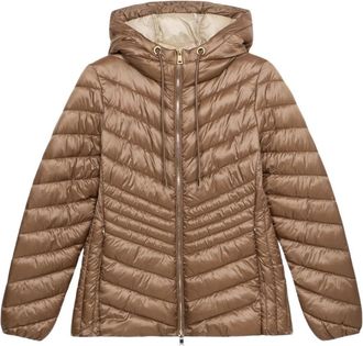 Oltre Lichtgewicht Donsjack met Capuchon - Dames - Winterjassen - Beige - S - Leer - Jassen