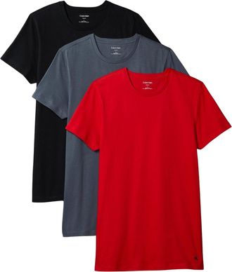 Calvin Klein Mens 3 Pack Short Sleeve Cotton T-Shirts, Multicolor (Turbulence/Adrenaline Rush/Black), S