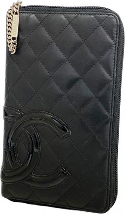 Chanel Black White Leather Long Wallet (Bi-Fold) (Pre-Owned)