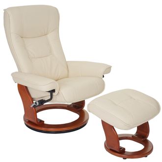 Hhg Mca Sill&oacute;n Reclinable Hamilton, Taburete Sill&oacute;n Tv, Cuero Aut&eacute;ntico 130 Kg De Capacidad De Carga, Crema, Color Miel