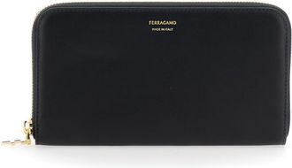Ferragamo Black Solid Zip Around Wallet