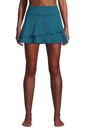 Lands End High Waisted Tulip Hem Swim Skort in Paradise Teal at Nordstrom, Size X-Large
