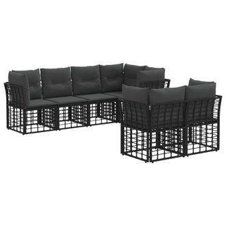 vidaXL Conjunto De Sof&aacute;s De Exterior Con Coj&iacute;n 7 Pcs Negro Poli&eacute;ster Vidaxl