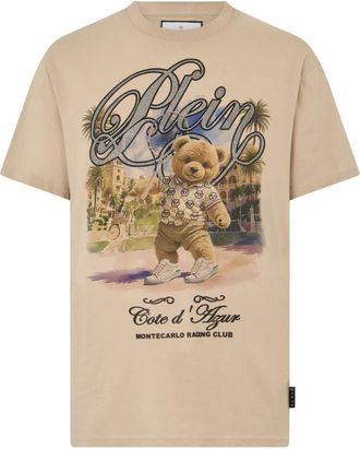 Philipp Plein Round Neck T-Shirt Teddy Tennis - Heren - T-shirts - Beige - S - Katoen - Tops