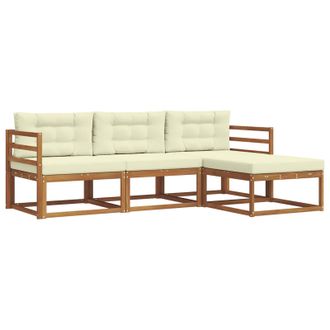 vidaXL Conjunto De Sof&aacute;s De Exterior Con Coj&iacute;n 4 Pcs Natural Y Crema Vidaxl