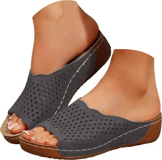 Generic Summer Wedges Shoes Women Slippers Bohemian Sandals Fashion Soft Breathable Insole And Non Slip Rubber Outsole Womens Sandals (Grey, 6.5)