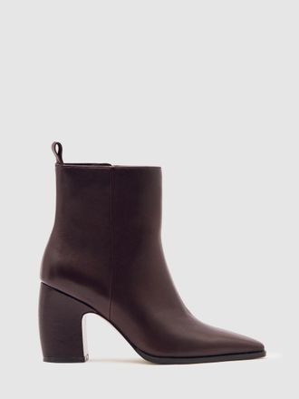 Reiss Amy Oxblood Amy Leather Blocked Heel Ankle Boots, X09, Burgundy