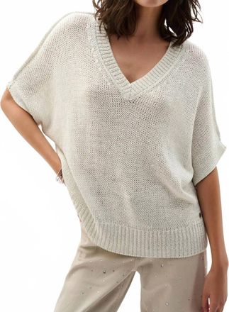 Joseph Ribkoff V-Neck Sweater Knit Relaxed Top In Vanilla