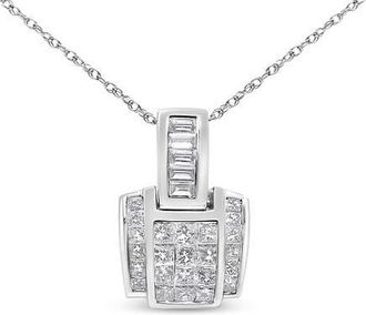 House of Brilliance 10K White Gold 1/4 Cttw Diamond Modern Bezel-Set Solitaire Pendant Necklace at Nordstrom