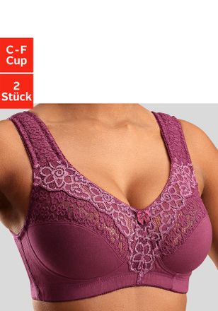 Petite Fleur Entlastungs-BH PETITE FLEUR, Damen, Gr. 100, Cup D, lila (burgund, wei&szlig;), Spitze, Obermaterial: 55% Baumwolle, 40% Polyamid, 5% Elasthan, BHs Entlastu