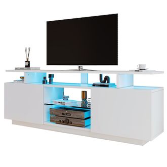 STILVORA Mobile Tv Con 2 Ante E 5 Vani Aperti E Led Controllato Da App, In Pannello Truciolare, Bianco, 140&times;35&times;55 Cm