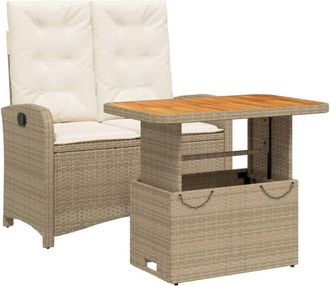 vidaXL Set Comedor De Jard&iacute;n 2 Pzas Con Cojines Rat&aacute;n Sint&eacute;tico Beige Vidaxl