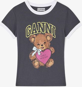 Ganni Mixed Black Cropped Teddy T-shirt - Size XXS Organic Cotton