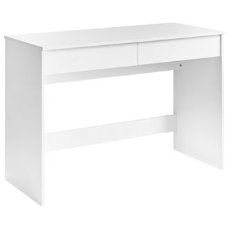 Beliani Escritorio De Oficina Estilo Escandinavo 2 Estantes Tablero Aglomerado Patas Anchas 110 X 50 Cm Blanco Rondane
