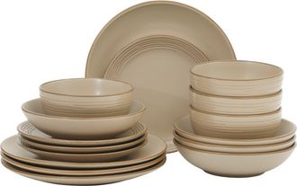 Gibson Home Chiswick House Stoneware Dinnerware Set with Embossed Rim in Beige at Nordstrom