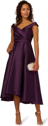 Adrianna Papell Womens Off Shoulder Midi Dress - Purple - Size 12 UK