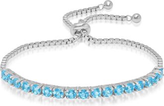 MAX + STONE Sterling Silver Round 4mm Gemstone Bolo Bracelet